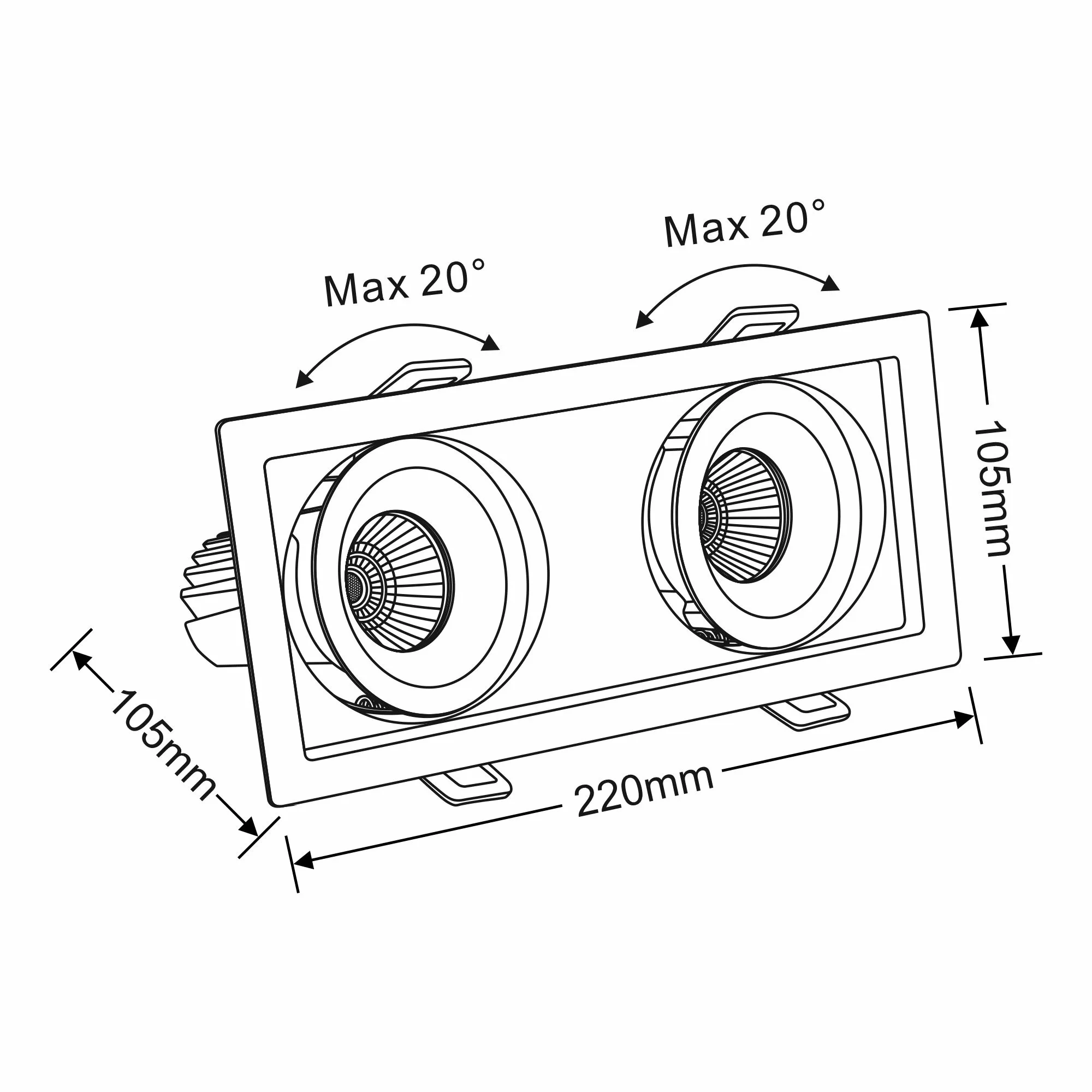 Bezz 12-2 Powered by Tridonic 2x12W 2x1200lm 4000K 24° LED Engine,350mA ,  Matt White  Adj. Deep Recess spot light,  IP20. DM202007  Dlux Bezz 12-2